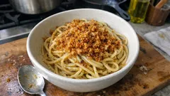 Spaghetti with Anchovy Butter and Crispy Breadcrumbs—A Fast, Silky Pantry Pasta