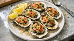 Oysters Gratinate with Tomato-Herb Panko—Golden, Crispy, and Easy to Broil