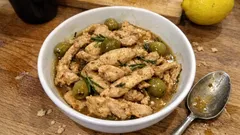 Italian-Style Turkey Straccetti With White Wine, Rosemary, and Green Olives