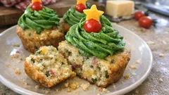 Christmas Tree Savory Muffins with Spinach Cream Cheese Swirls